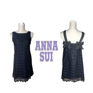 Anna Sui Black Lace Dress with Bow Detailing